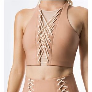 Jonathan Simkhai Criss Cross Lace Up Tan Bra